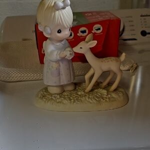 Precious Moments Figurine with Girl and Deer - Cream and Tan